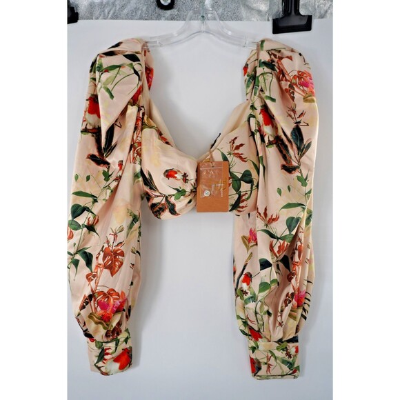 Tops - The Brand Label Women Sz L Botanical Floral Print Puff Sleeve Crop Boho Top NWT